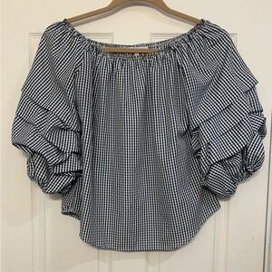 Kontrol Black & White Gingham Off The Shoulder Sz.Large Blouse.          3149-B3